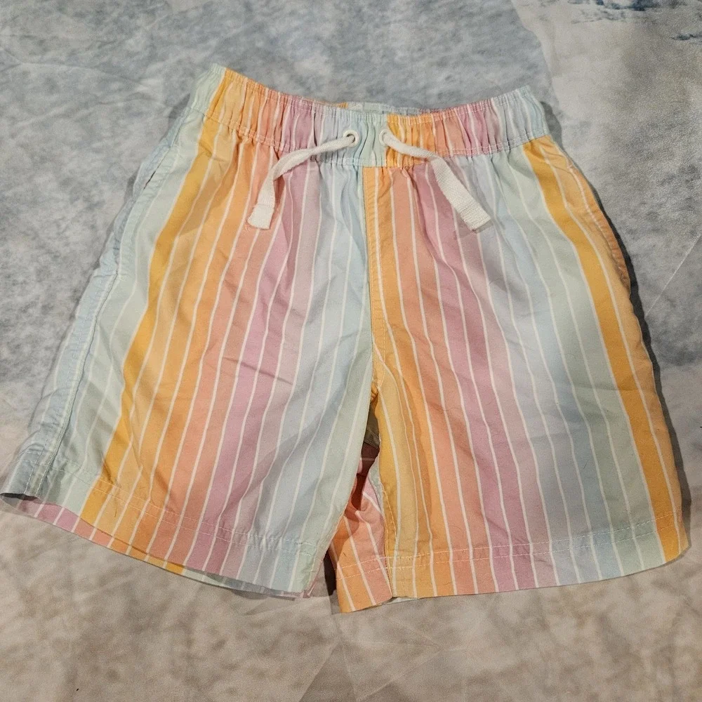 Hanna Anderson Boys Swim‎ Trunks Size 5 Striped Multicolor With Pockets